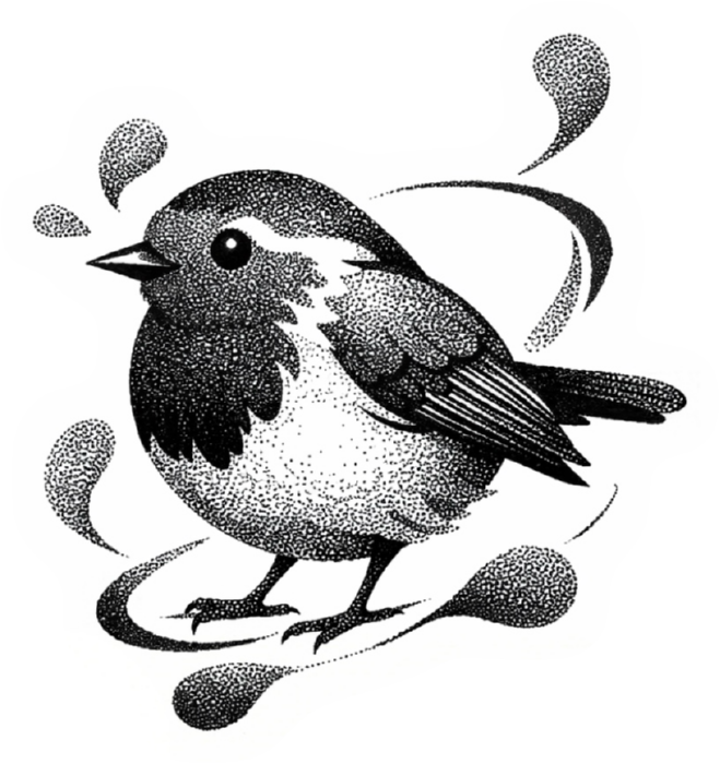 Round robin surrounded by dotwork swirls, flash by Tuba
