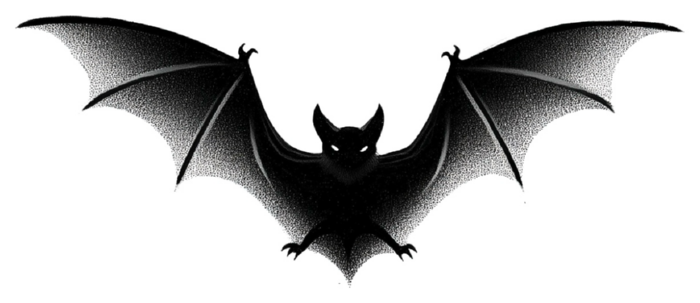 Bat with spread wings, dotwork flash by Tuba