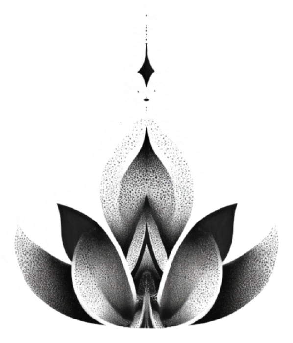Dotwork lotus with a fine ornament above it, flash by Tuba